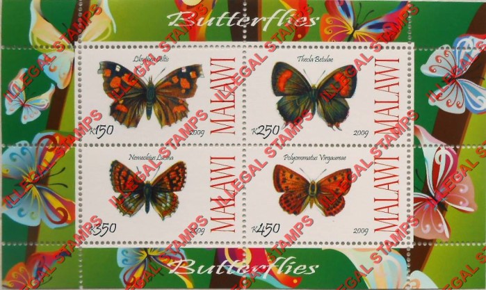 Malawi 2009 Butterflies Illegal Stamp Souvenir Sheet of 4