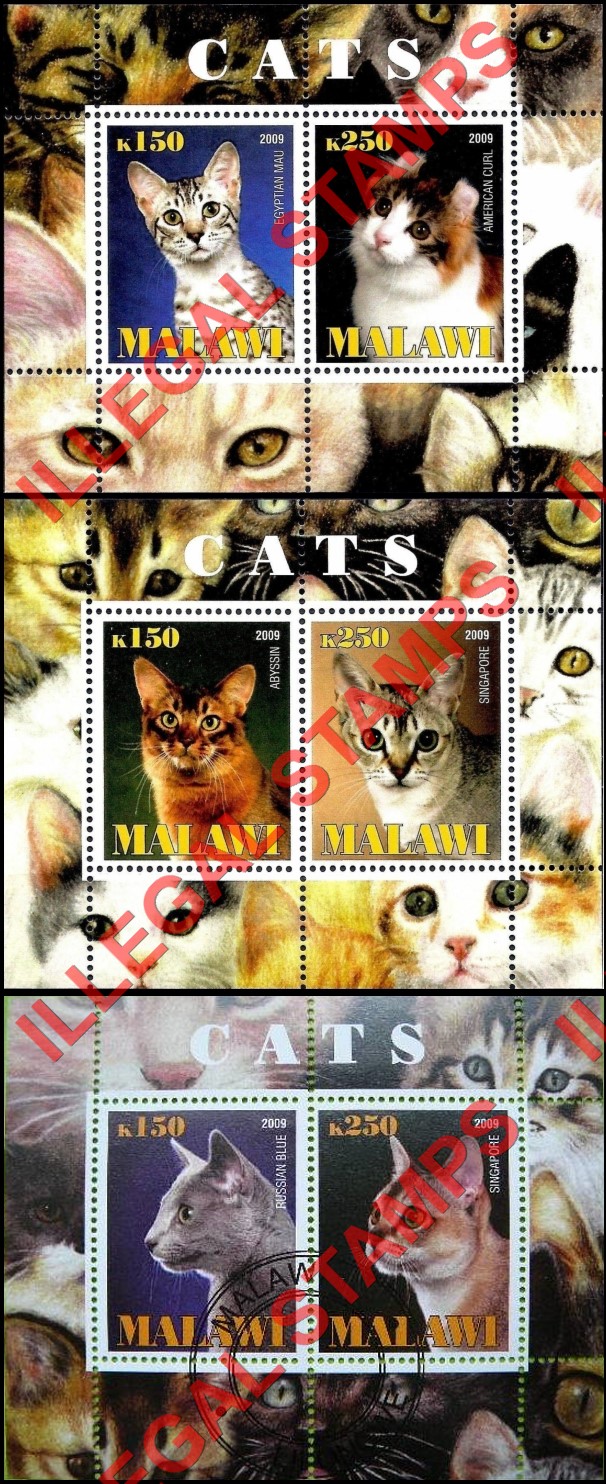 Malawi 2009 Cats Illegal Stamp Souvenir Sheets of 2