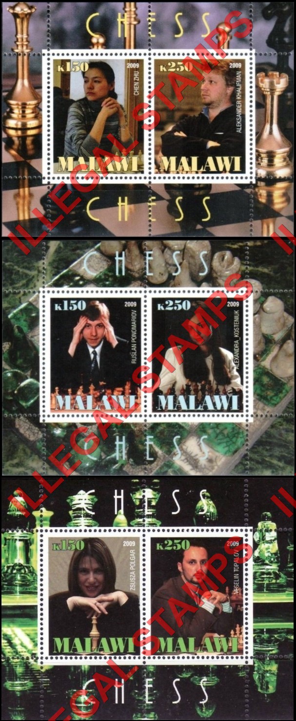 Malawi 2009 Chess Illegal Stamp Souvenir Sheets of 2
