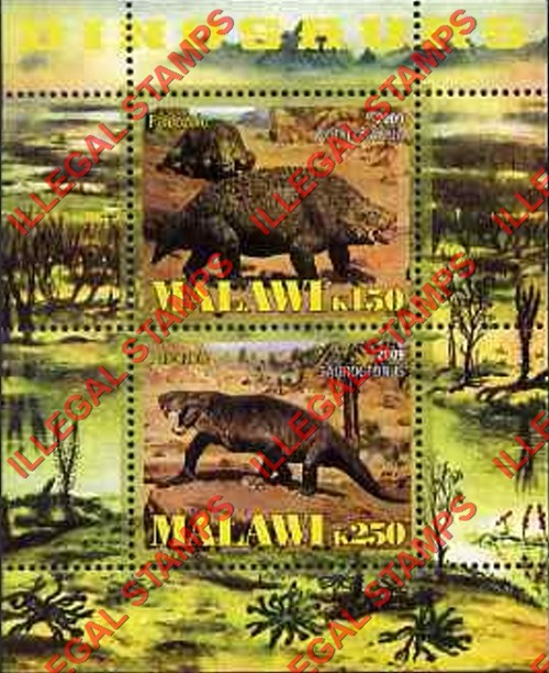 Malawi 2009 Dinosaurs Illegal Stamp Souvenir Sheet of 2