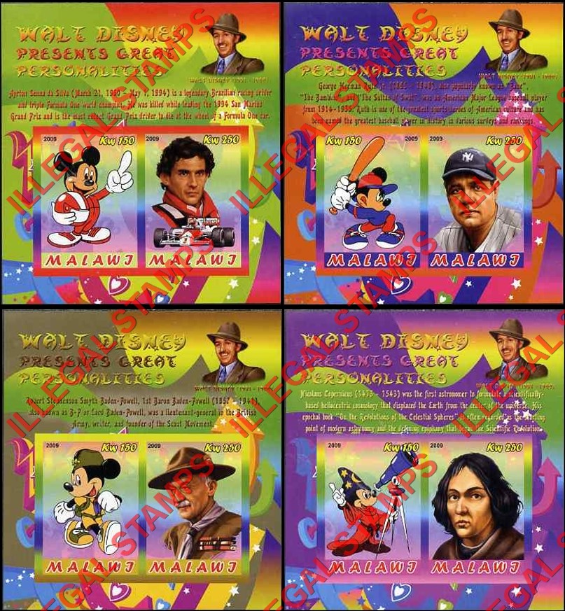 Malawi 2009 Disney Presents Great Personalities Illegal Stamp Souvenir Sheets of 2 (Part 1)