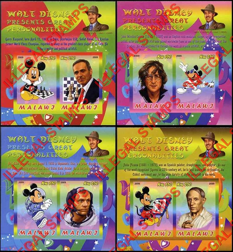 Malawi 2009 Disney Presents Great Personalities Illegal Stamp Souvenir Sheets of 2 (Part 2)