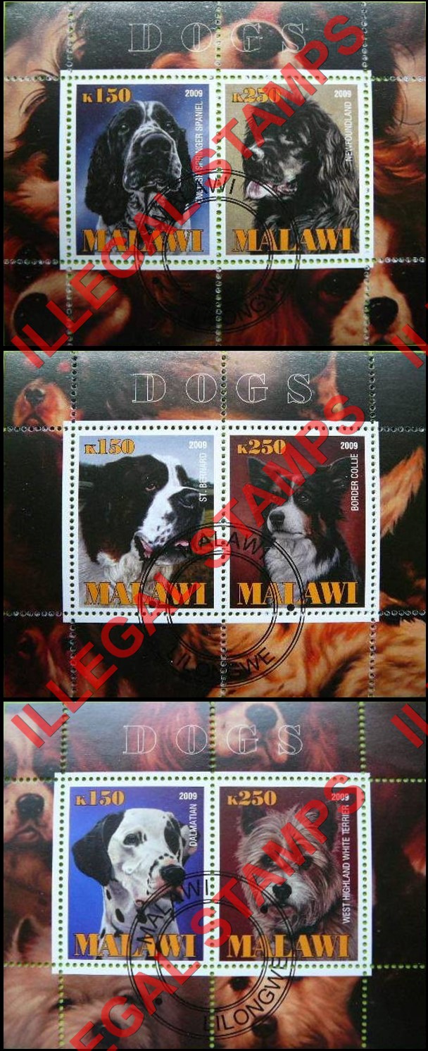 Malawi 2009 Dogs Illegal Stamp Souvenir Sheets of 2