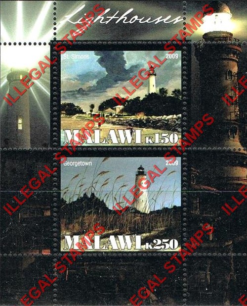 Malawi 2009 Lighthouses Illegal Stamp Souvenir Sheet of 2
