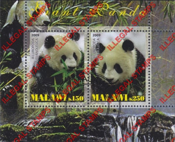 Malawi 2009 Pandas Illegal Stamp Souvenir Sheet of 2