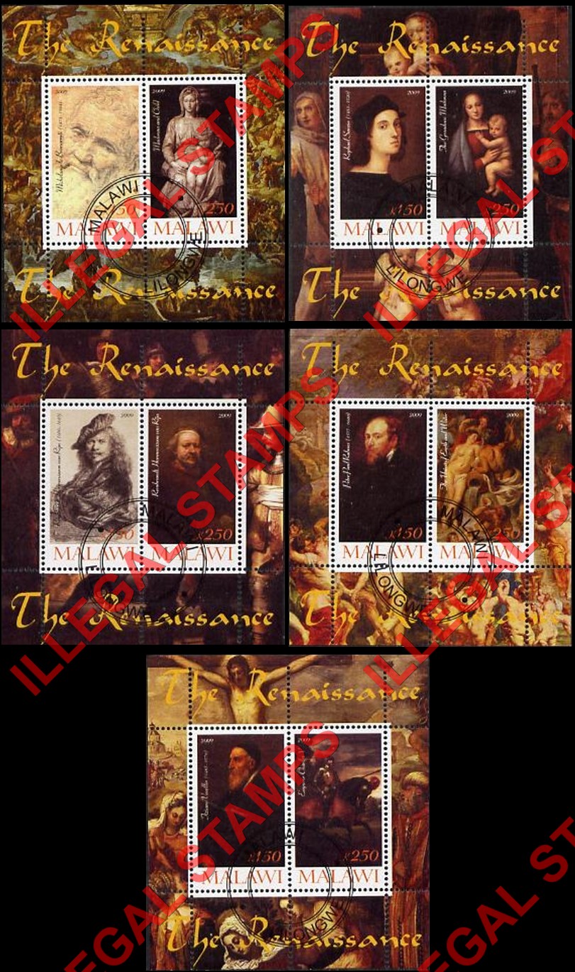 Malawi 2009 Renaissance Paintings Illegal Stamp Souvenir Sheets of 2