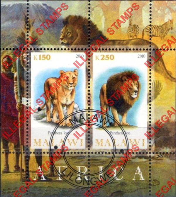 Malawi 2010 Africa Lions Illegal Stamp Souvenir Sheet of 2