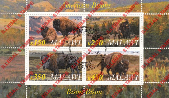 Malawi 2010 American Bisons Illegal Stamp Souvenir Sheet of 4