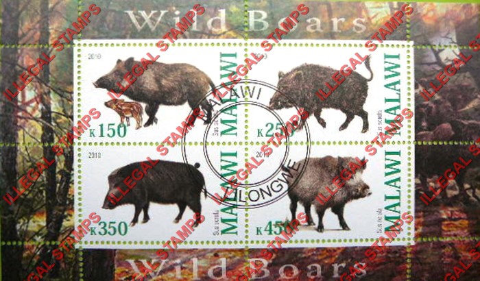 Malawi 2010 Wild Boars Illegal Stamp Souvenir Sheet of 4