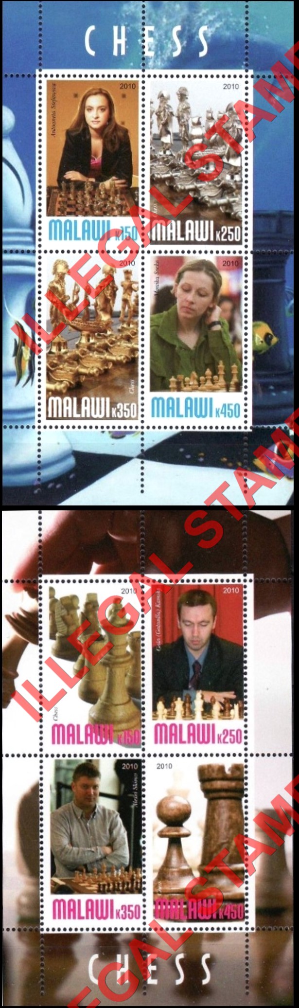 Malawi 2010 Chess Illegal Stamp Souvenir Sheets of 4