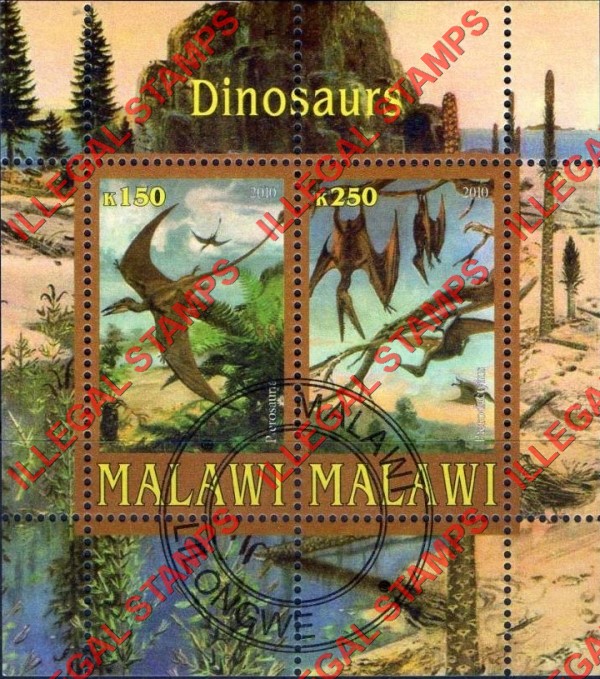 Malawi 2010 Dinosaurs Illegal Stamp Souvenir Sheet of 2