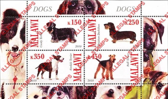 Malawi 2010 Dogs Illegal Stamp Souvenir Sheet of 4