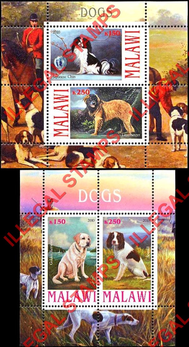 Malawi 2010 Dogs Illegal Stamp Souvenir Sheets of 2 (Part 2)