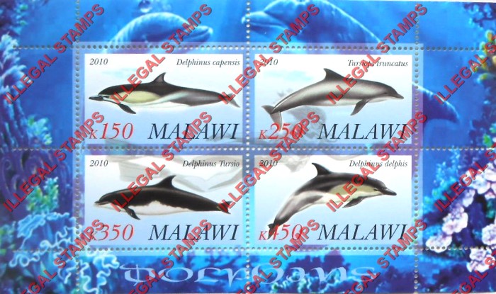 Malawi 2010 Dolphins Illegal Stamp Souvenir Sheet of 4