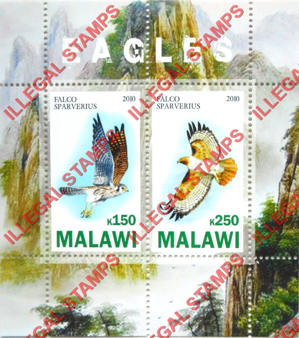 Malawi 2010 Eagles Illegal Stamp Souvenir Sheet of 2