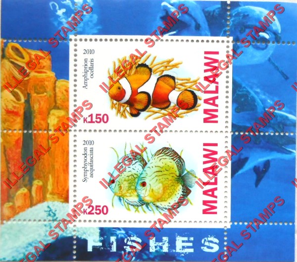 Malawi 2010 Fish Illegal Stamp Souvenir Sheet of 2
