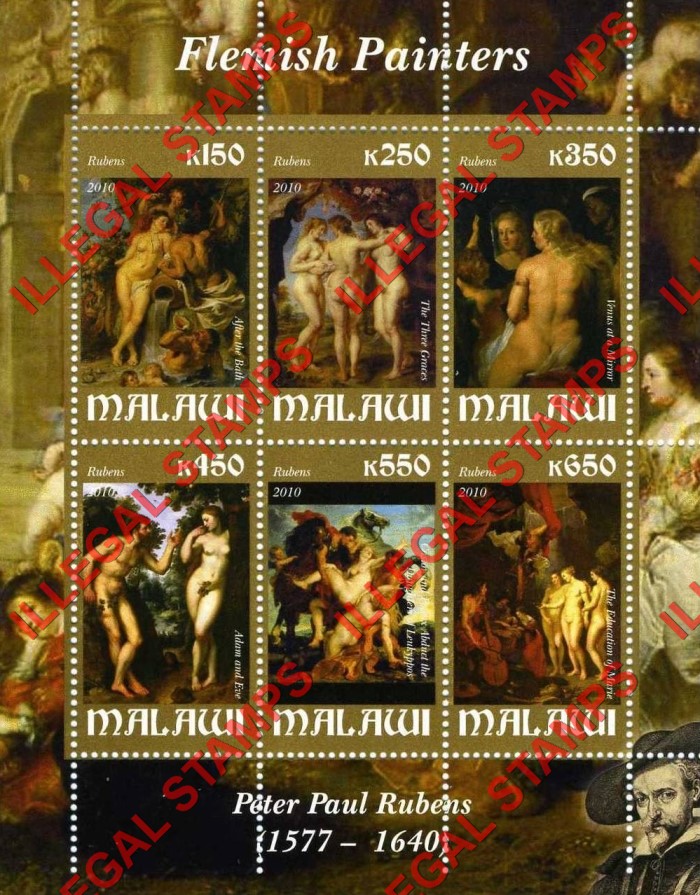 Malawi 2010 Flemish Painters Rubens Illegal Stamp Souvenir Sheet of 6
