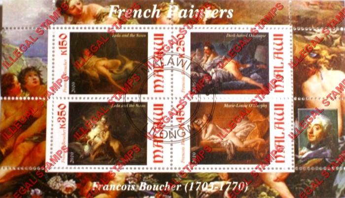 Malawi 2010 French Painters Boucher Illegal Stamp Souvenir Sheet of 4