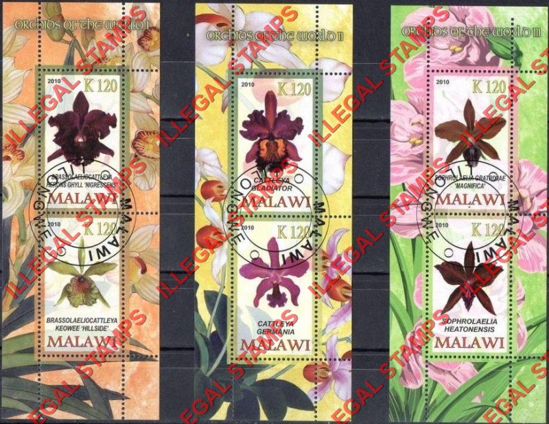 Malawi 2010 Orchids Illegal Stamp Souvenir Sheets of 2