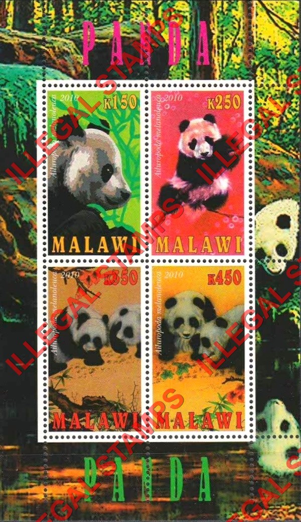 Malawi 2010 Pandas Illegal Stamp Souvenir Sheet of 4