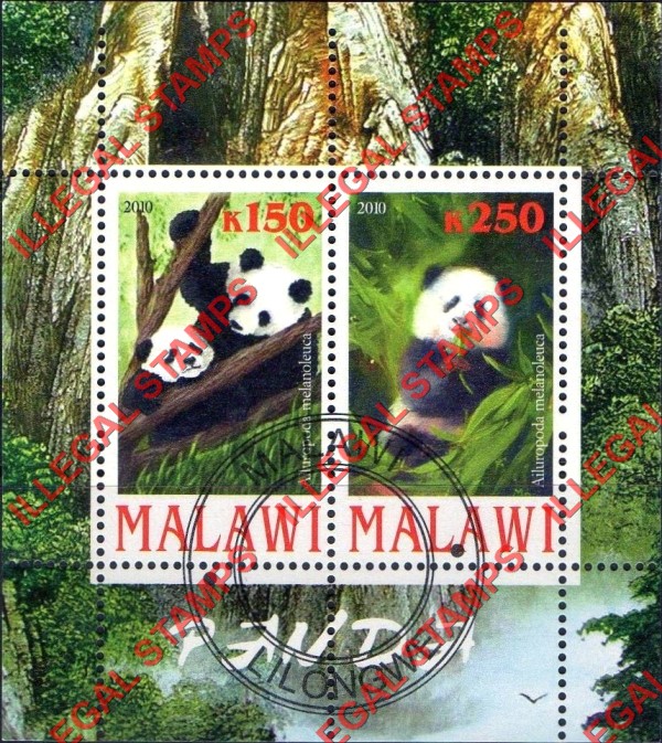 Malawi 2010 Pandas Illegal Stamp Souvenir Sheet of 2