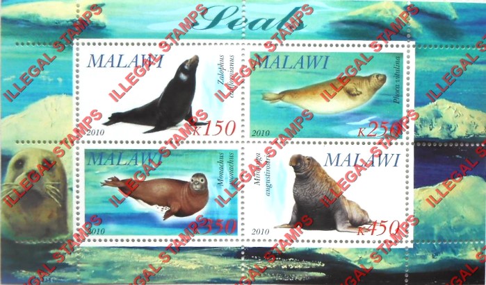 Malawi 2010 Seals Illegal Stamp Souvenir Sheet of 4