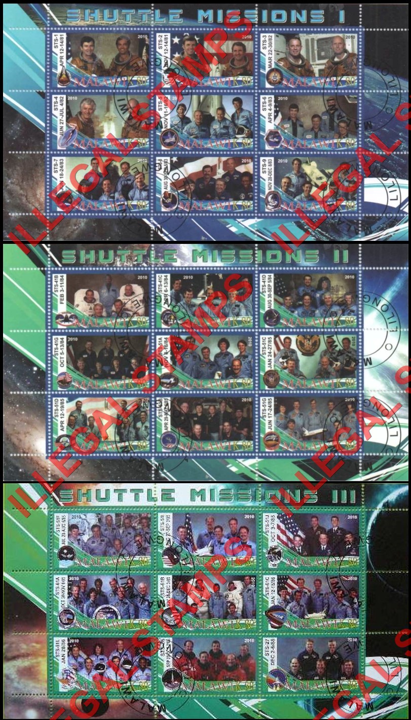Malawi 2010 Space Shuttle Missions Illegal Stamp Sheetlets of 9 (Part 1)