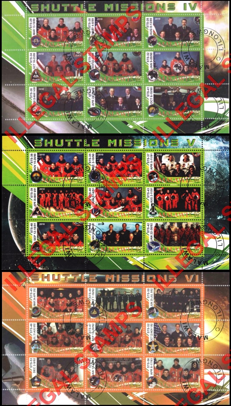 Malawi 2010 Space Shuttle Missions Illegal Stamp Sheetlets of 9 (Part 2)
