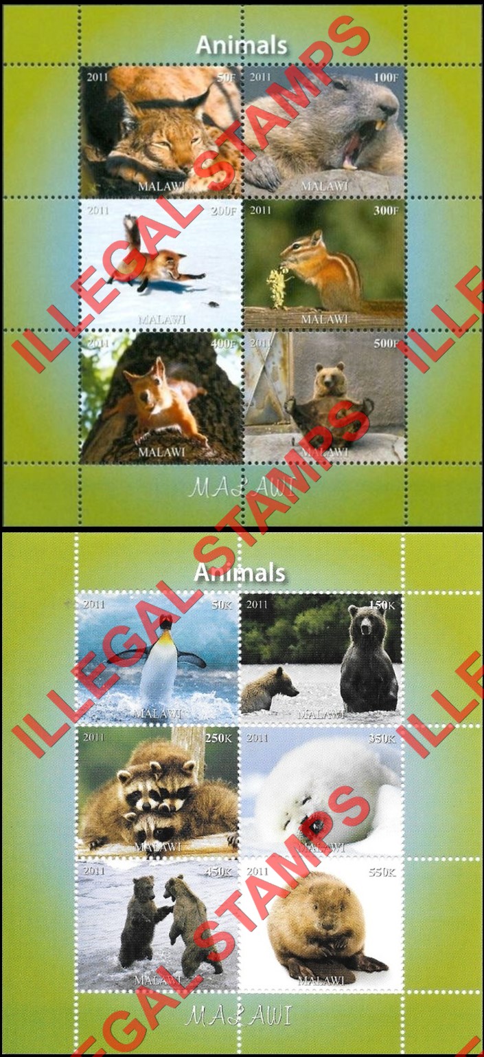 Malawi 2011 Animals Illegal Stamp Souvenir Sheets of 6 (Part 6)