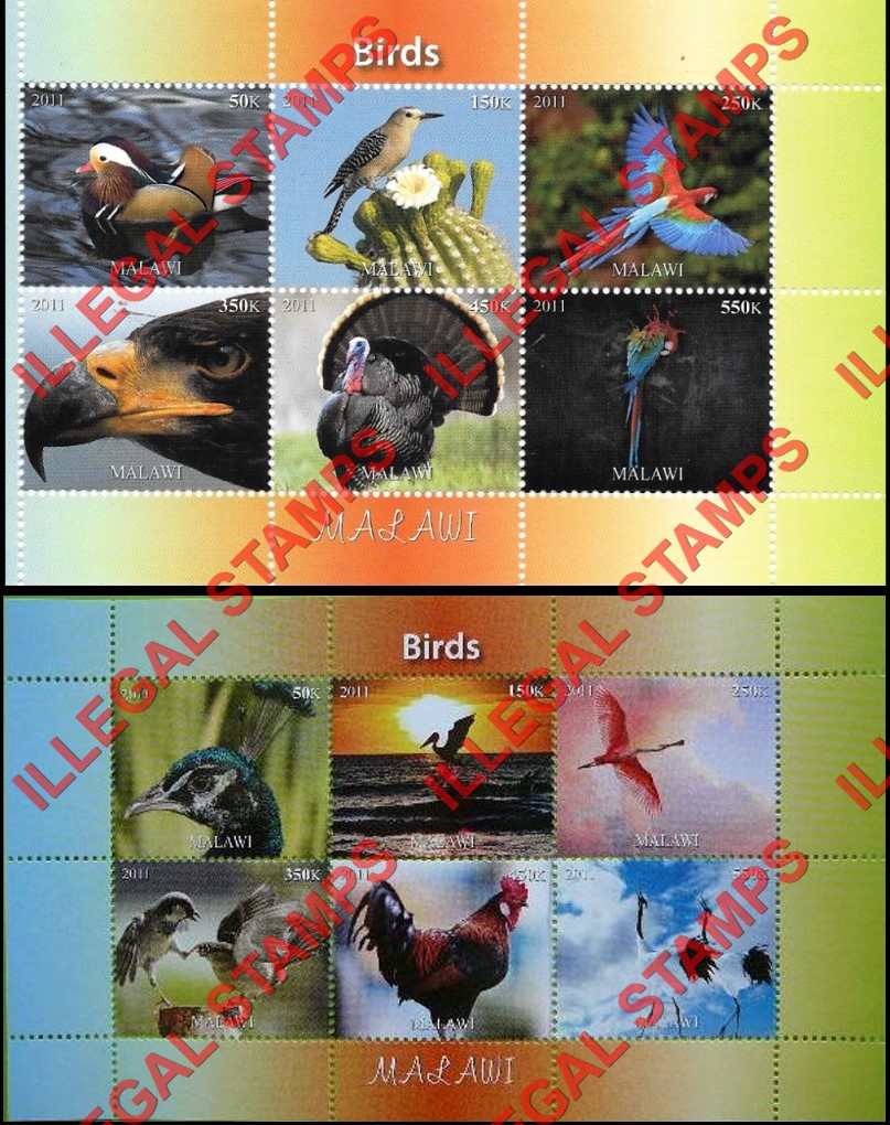 Malawi 2011 Birds Illegal Stamp Souvenir Sheets of 6 (Part 1)