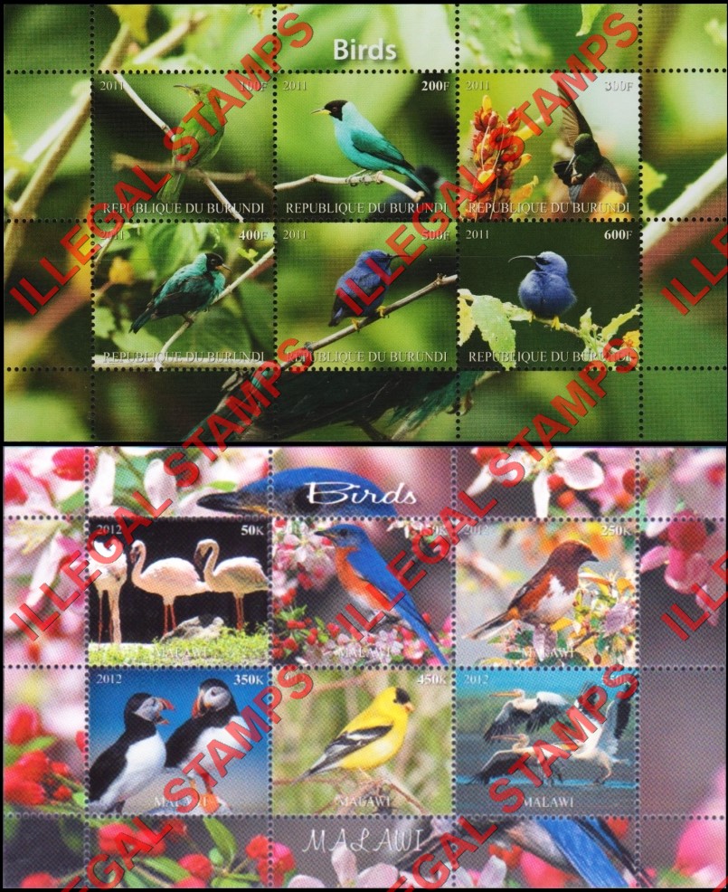 Malawi 2011 Birds Illegal Stamp Souvenir Sheets of 6 (Part 2)