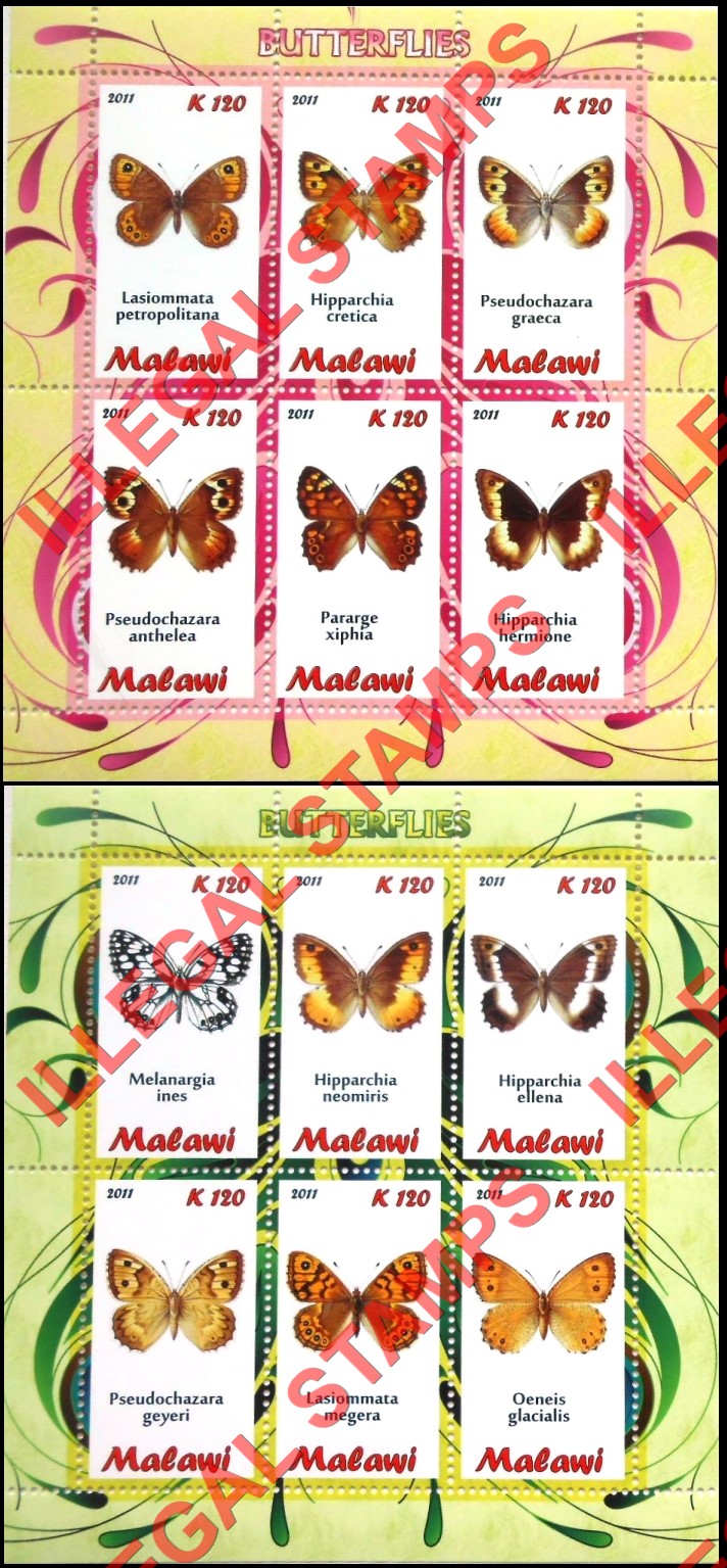 Malawi 2011 Butterflies Illegal Stamp Souvenir Sheets of 6