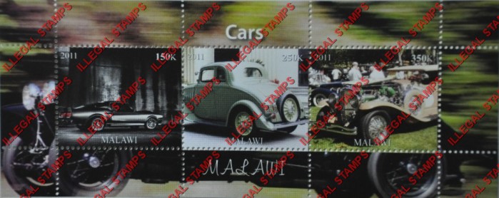 Malawi 2011 Cars Illegal Stamp Souvenir Sheet of 3