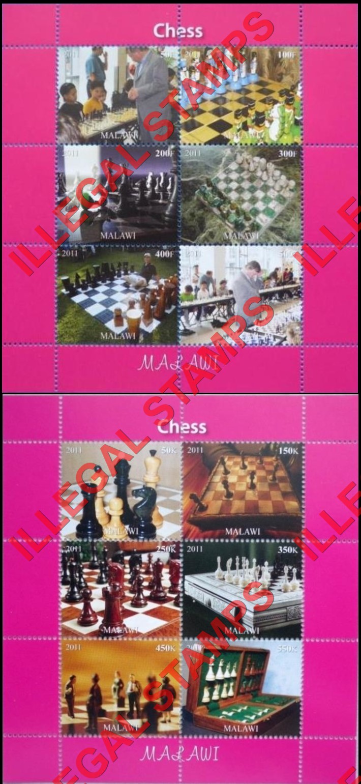 Malawi 2011 Chess Illegal Stamp Souvenir Sheets of 6 (Part 2)