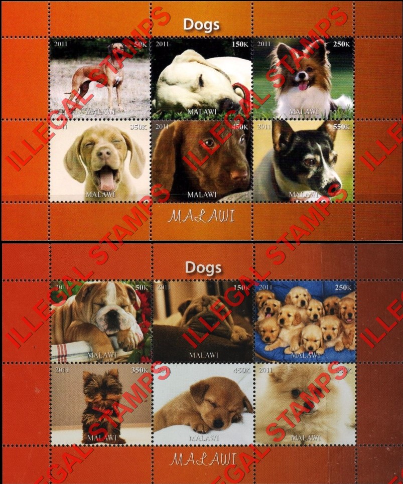 Malawi 2011 Dogs Illegal Stamp Souvenir Sheets of 6 (Part 1)