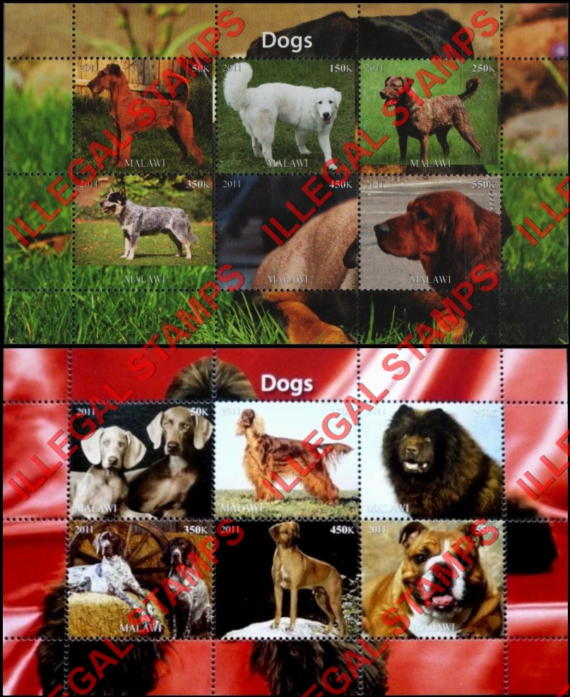 Malawi 2011 Dogs Illegal Stamp Souvenir Sheets of 6 (Part 2)