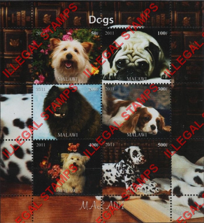 Malawi 2011 Dogs Illegal Stamp Souvenir Sheets of 6 (Part 3)