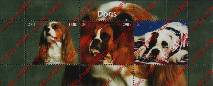 Malawi 2011 Dogs Illegal Stamp Souvenir Sheet of 3