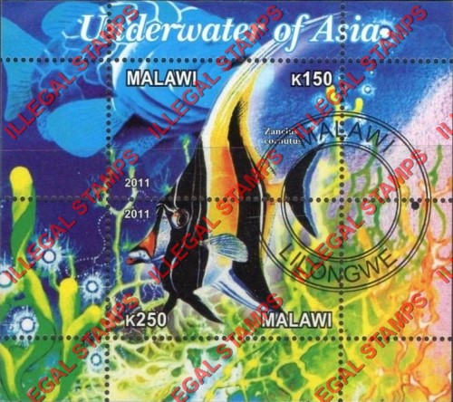 Malawi 2011 Fish Underwater of Asia Illegal Stamp Souvenir Sheet of 2