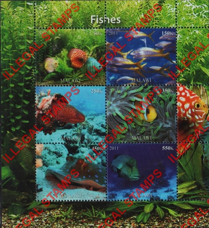 Malawi 2011 Fish Illegal Stamp Souvenir Sheet of 6