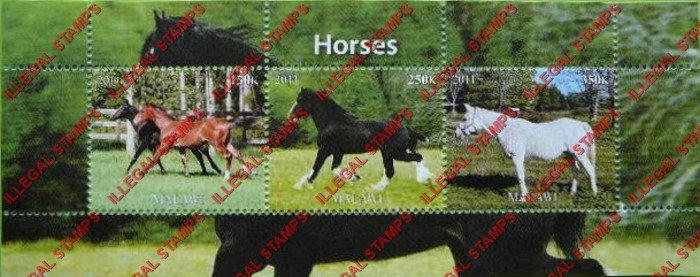 Malawi 2011 Horses Illegal Stamp Souvenir Sheet of 3