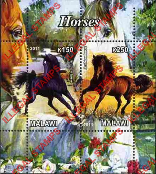 Malawi 2011 Horses Illegal Stamp Souvenir Sheet of 2