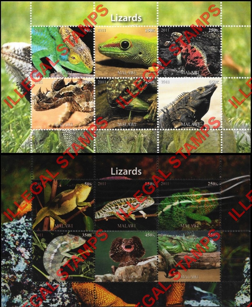 Malawi 2011 Lizards Illegal Stamp Souvenir Sheets of 6