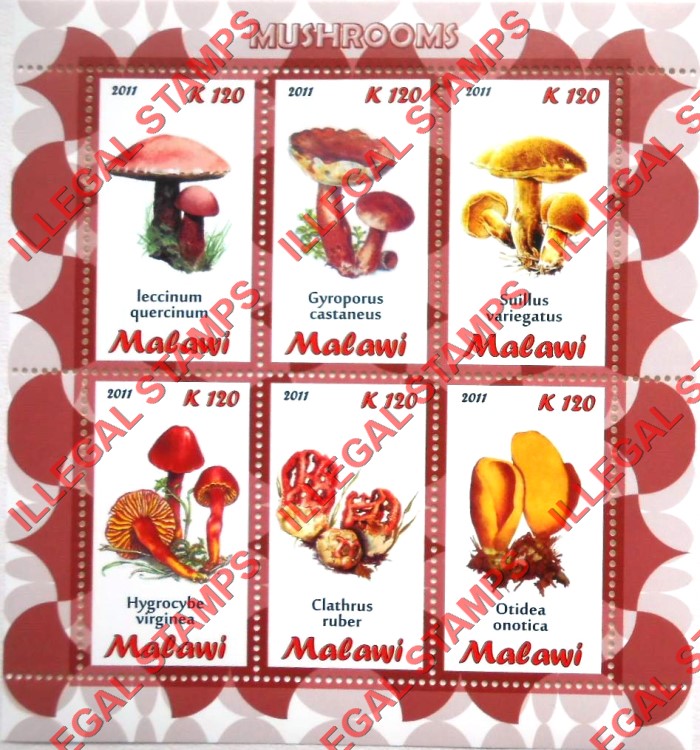Malawi 2011 Mushrooms Illegal Stamp Souvenir Sheet of 6
