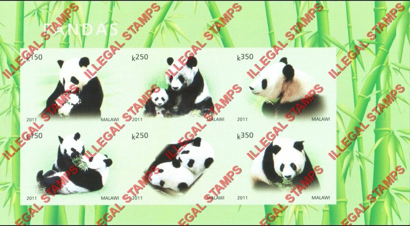Malawi 2011 Pandas Illegal Stamp Souvenir Sheet of 6