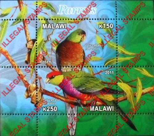 Malawi 2011 Parrots Illegal Stamp Souvenir Sheet of 2