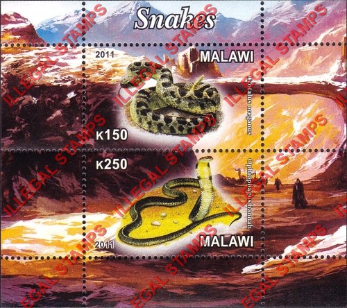 Malawi 2011 Snakes Illegal Stamp Souvenir Sheet of 2