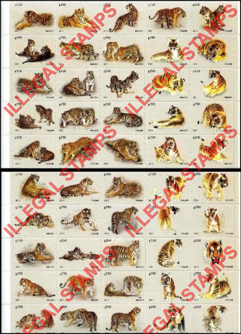Malawi 2011 Tigers Illegal Stamp Sheets of 25