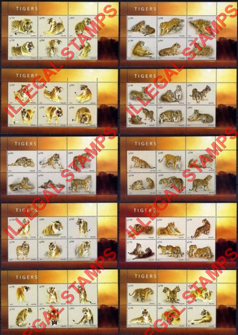 Malawi 2011 Tigers Illegal Stamp Souvenir Sheets of 6