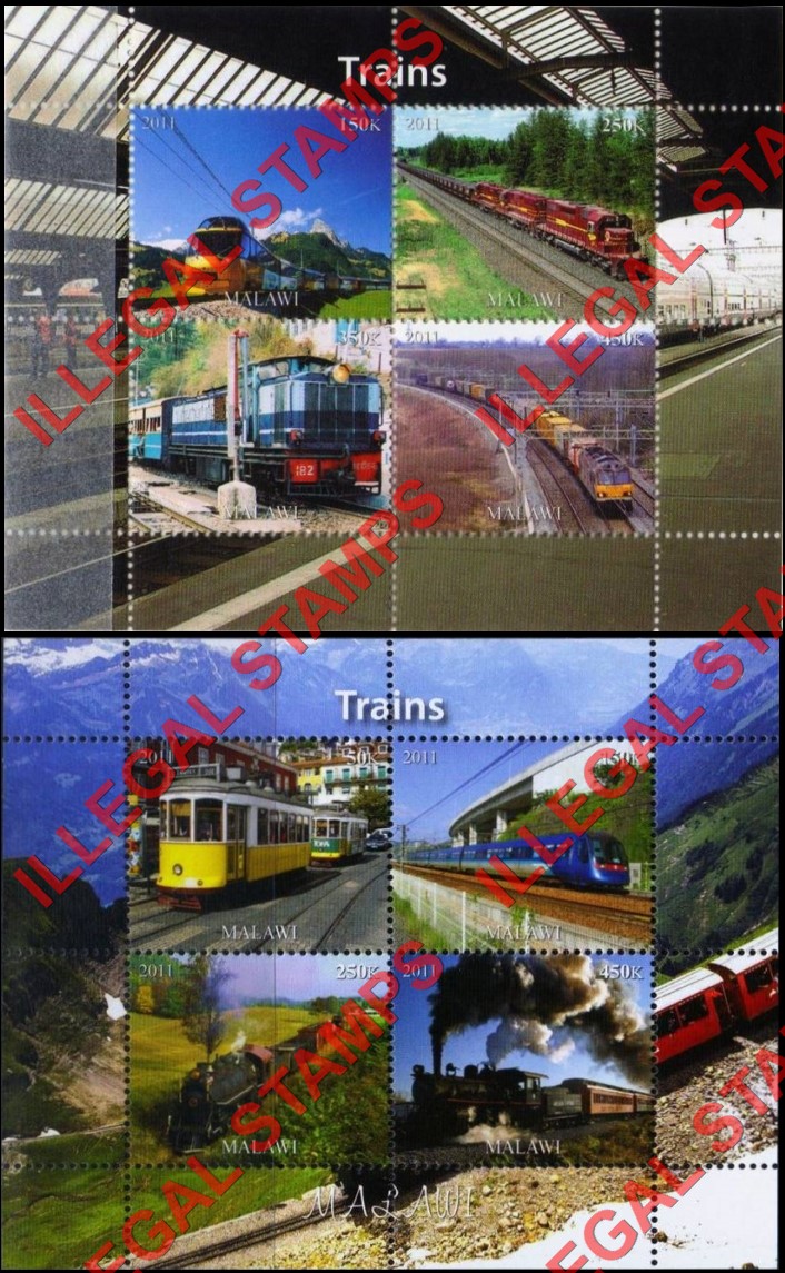 Malawi 2011 Trains Illegal Stamp Souvenir Sheets of 4 (Part 2)